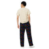 A person wearing a NerdyKeppie Dino Bones Progress Pride Unisex Wide-Leg Pants With Pockets. 