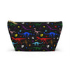 NerdyKeppie Dino Bones Progress Pride Zipper Pouch with T-Bottom. A zippered accessory/makeup bag featuring a t-bottom and a Dino Bones pattern in Progress pride colors. This pride zipper pouch is fully lined and comes in two sizes.