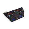 NerdyKeppie Dino Bones Progress Pride Zipper Pouch with T-Bottom. A zippered accessory/makeup bag featuring a t-bottom and a Dino Bones pattern in Progress pride colors. This pride zipper pouch is fully lined and comes in two sizes.