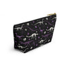 NerdyKeppie Dino Bones Queer Pride Zipper Pouch with T-Bottom. A zippered accessory/makeup bag featuring a t-bottom and a Dino Bones pattern in queer pride colors. This pride zipper pouch is fully lined and comes in two sizes.