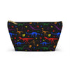 NerdyKeppie Dino Bones Rainbow Gay Pride Zipper Pouch with T-Bottom. A zippered accessory/makeup bag featuring a t-bottom and a Dino Bones pattern in rainbow gay pride colors. This pride zipper pouch is fully lined and comes in two sizes.