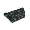 NerdyKeppie Dino Bones Trans Pride Zipper Pouch with T-Bottom. A zippered accessory/makeup bag featuring a t-bottom and a Dino Bones pattern in trans pride colors. This pride zipper pouch is fully lined and comes in two sizes.