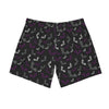 NerdyKeppie Engraved Bats Ace Pride Swim Trunks With Pockets. A pair of swim trunks featuring a Engraved Bats design in asexual pride colors. These ace pride swim trunks are machine washable.