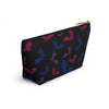 NerdyKeppie Engraved Bats Bi Pride Zipper Pouch with T-Bottom. A zippered accessory/makeup bag featuring a t-bottom and an Engraved Bats pattern in bisexual pride colors. This bi pride zipper pouch is fully lined and comes in two sizes.