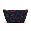 NerdyKeppie Engraved Bats Bi Pride Zipper Pouch with T-Bottom. A zippered accessory/makeup bag featuring a t-bottom and an Engraved Bats pattern in bisexual pride colors. This bi pride zipper pouch is fully lined and comes in two sizes.