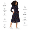 A person wearing a NerdyKeppie Engraved Bats Genderfluid Pride Long Sleeve Midi Dress With Pockets. 