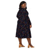 A person wearing a NerdyKeppie Engraved Bats Genderfluid Pride Long Sleeve Midi Dress With Pockets. 