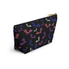 NerdyKeppie Engraved Bats Genderfluid Pride Zipper Pouch with T-Bottom. A zippered accessory/makeup bag featuring a t-bottom and an Engraved Bats pattern in genderfluid pride colors. This genderfluid pride zipper pouch is fully lined and comes in two sizes.
