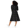 A person wearing a NerdyKeppie Engraved Bats Genderqueer Pride Long Sleeve Midi Dress With Pockets. 
