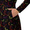 A person wearing a NerdyKeppie Engraved Bats Halloween Long Sleeve Midi Dress With Pockets. 