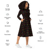 A person wearing a NerdyKeppie Engraved Bats Halloween Long Sleeve Midi Dress With Pockets. 