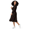 A person wearing a NerdyKeppie Engraved Bats Halloween Long Sleeve Midi Dress With Pockets. 