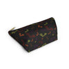 NerdyKeppie Engraved Bats Halloween Zipper Pouch with T-Bottom. A zippered accessory/makeup bag featuring a t-bottom and an Engraved Bats pattern in Halloween colors. This zipper pouch is fully lined and comes in two sizes.