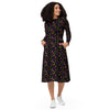 A person wearing a NerdyKeppie Engraved Bats Lesbian Pride Long Sleeve Midi Dress With Pockets. 