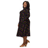 A person wearing a NerdyKeppie Engraved Bats Lesbian Pride Long Sleeve Midi Dress With Pockets. 
