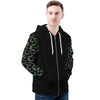 NerdyKeppie Engraved Bats Lightweight Aro Pride Zip Up Hoodie. A black hooded aromantic pride flag sweatshirt with zipper and two front pockets. This aro pride hoodie has an Engraved Bats design on its sleeves and inside its hood!