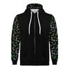NerdyKeppie Engraved Bats Lightweight Aro Pride Zip Up Hoodie. A black hooded aromantic pride flag sweatshirt with zipper and two front pockets. This aro pride hoodie has an Engraved Bats design on its sleeves and inside its hood!