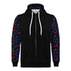 NerdyKeppie Engraved Bats Lightweight Bi Pride Zip Up Hoodie. A black hooded bisexual pride flag sweatshirt with zipper and two front pockets. This bi pride hoodie has an Engraved Bats design on its sleeves and inside its hood!