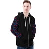NerdyKeppie Engraved Bats Lightweight Bi Pride Zip Up Hoodie. A black hooded bisexual pride flag sweatshirt with zipper and two front pockets. This bi pride hoodie has an Engraved Bats design on its sleeves and inside its hood!