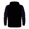 NerdyKeppie Engraved Bats Lightweight Bi Pride Zip Up Hoodie. A black hooded bisexual pride flag sweatshirt with zipper and two front pockets. This bi pride hoodie has an Engraved Bats design on its sleeves and inside its hood!
