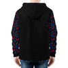NerdyKeppie Engraved Bats Lightweight Bi Pride Zip Up Hoodie. A black hooded bisexual pride flag sweatshirt with zipper and two front pockets. This bi pride hoodie has an Engraved Bats design on its sleeves and inside its hood!