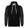 NerdyKeppie Engraved Bats Lightweight Genderfluid Pride Zip Up Hoodie. A black hooded genderfluid pride flag sweatshirt with zipper and two front pockets. This genderfluid pride hoodie has an Engraved Bats design on its sleeves and inside its hood!