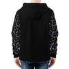 NerdyKeppie Engraved Bats Lightweight Genderqueer Pride Zip Up Hoodie. A black hooded genderqueer pride flag sweatshirt with zipper and two front pockets. This genderqueer pride hoodie has an Engraved Bats design on its sleeves and inside its hood!