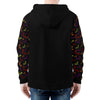 NerdyKeppie Engraved Bats Lightweight Halloween Zip Up Hoodie. A black hooded Halloween flag sweatshirt with zipper and two front pockets. This Halloween hoodie has an Engraved Bats design on its sleeves and inside its hood!