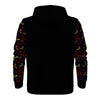 NerdyKeppie Engraved Bats Lightweight Halloween Zip Up Hoodie. A black hooded Halloween flag sweatshirt with zipper and two front pockets. This Halloween hoodie has an Engraved Bats design on its sleeves and inside its hood!