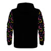 NerdyKeppie Engraved Bats Lightweight Inclusive Lesbian Pride Zip Up Hoodie. A black hooded Lesbian pride flag sweatshirt with zipper and two front pockets. This lesbian pride hoodie has an Engraved Bats design on its sleeves and inside its hood!