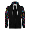 NerdyKeppie Engraved Bats Lightweight Pan Pride Zip Up Hoodie. A black hooded pansexual pride flag sweatshirt with zipper and two front pockets. This pan pride hoodie has an Engraved Bats design on its sleeves and inside its hood!