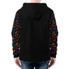 NerdyKeppie Engraved Bats Lightweight Rainbow Gay Pride Zip Up Hoodie. A black hooded gay pride flag sweatshirt with zipper and two front pockets. This rainbow gay pride hoodie has an Engraved Bats design on its sleeves and inside its hood!