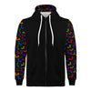 NerdyKeppie Engraved Bats Lightweight Rainbow Gay Pride Zip Up Hoodie. A black hooded gay pride flag sweatshirt with zipper and two front pockets. This rainbow gay pride hoodie has an Engraved Bats design on its sleeves and inside its hood!