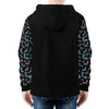 NerdyKeppie Engraved Bats Lightweight Trans Pride Zip Up Hoodie. A black hooded trans pride flag sweatshirt with zipper and two front pockets. This transgender pride hoodie has an Engraved Bats design on its sleeves and inside its hood!