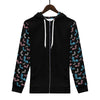 NerdyKeppie Engraved Bats Lightweight Trans Pride Zip Up Hoodie. A black hooded trans pride flag sweatshirt with zipper and two front pockets. This transgender pride hoodie has an Engraved Bats design on its sleeves and inside its hood!