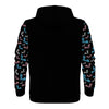 NerdyKeppie Engraved Bats Lightweight Trans Pride Zip Up Hoodie. A black hooded trans pride flag sweatshirt with zipper and two front pockets. This transgender pride hoodie has an Engraved Bats design on its sleeves and inside its hood!