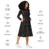 A person wearing a NerdyKeppie Engraved Bats Non-Binary Pride Long Sleeve Midi Dress With Pockets. 
