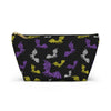 NerdyKeppie Engraved Bats Non-Binary Pride Zipper Pouch with T-Bottom. A zippered accessory/makeup bag featuring a t-bottom and an Engraved Bats pattern in non-binary pride colors. This non-binary pride zipper pouch is fully lined and comes in two sizes.
