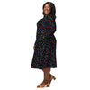 A person wearing a NerdyKeppie Engraved Bats Pan Pride Long Sleeve Midi Dress With Pockets. 