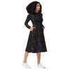 A person wearing a NerdyKeppie Engraved Bats Pan Pride Long Sleeve Midi Dress With Pockets. 