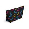NerdyKeppie Engraved Bats Pan Pride Zipper Pouch with T-Bottom. A zippered accessory/makeup bag featuring a t-bottom and an Engraved Bats pattern in pansexual pride colors. This pan pride zipper pouch is fully lined and comes in two sizes.