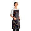 A person wearing a NerdyKeppie Engraved Bats Rainbow Gay Pride Apron With Pocket. A black apron with an Engraved Bats design on it in rainbow gay pride colors. This rainbow gay pride pocket apron is made of durable 100% polyester.