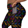 A person wearing a NerdyKeppie Engraved Bats Rainbow Gay Pride Leggings With Pockets. 