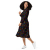 A person wearing a NerdyKeppie Engraved Bats Rainbow Gay Pride Long Sleeve Midi Dress With Pockets. 