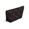 NerdyKeppie Engraved Bats Rainbow Gay Pride Zipper Pouch with T-Bottom. A zippered accessory/makeup bag featuring a t-bottom and an Engraved Bats pattern in rainbow pride colors. This gay pride zipper pouch is fully lined and comes in two sizes.
