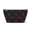 NerdyKeppie Engraved Bats Rainbow Gay Pride Zipper Pouch with T-Bottom. A zippered accessory/makeup bag featuring a t-bottom and an Engraved Bats pattern in rainbow pride colors. This gay pride zipper pouch is fully lined and comes in two sizes.