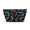 NerdyKeppie Engraved Bats Trans Pride Zipper Pouch with T-Bottom. A zippered accessory/makeup bag featuring a t-bottom and an Engraved Bats pattern in transgender pride colors. This trans pride zipper pouch is fully lined and comes in two sizes.