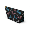 NerdyKeppie Engraved Bats Trans Pride Zipper Pouch with T-Bottom. A zippered accessory/makeup bag featuring a t-bottom and an Engraved Bats pattern in transgender pride colors. This trans pride zipper pouch is fully lined and comes in two sizes.