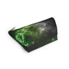 NerdyKeppie Galaxy Aro Pride Zipper Pouch with T-Bottom. A zippered accessory/makeup bag featuring a t-bottom and a Galaxy pattern in aromantic pride colors. This aro pride zipper pouch is fully lined and comes in two sizes.