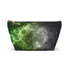 NerdyKeppie Galaxy Aro Pride Zipper Pouch with T-Bottom. A zippered accessory/makeup bag featuring a t-bottom and a Galaxy pattern in aromantic pride colors. This aro pride zipper pouch is fully lined and comes in two sizes.